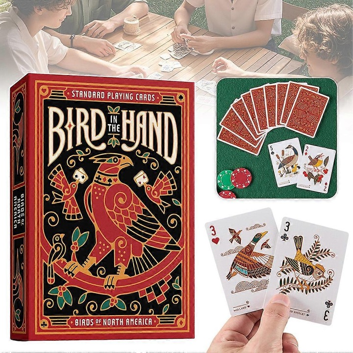 Set de carti de joc cu tema pasari, 54 ilustratii unice, calitate premium, 1-3 seturi, multicolor
