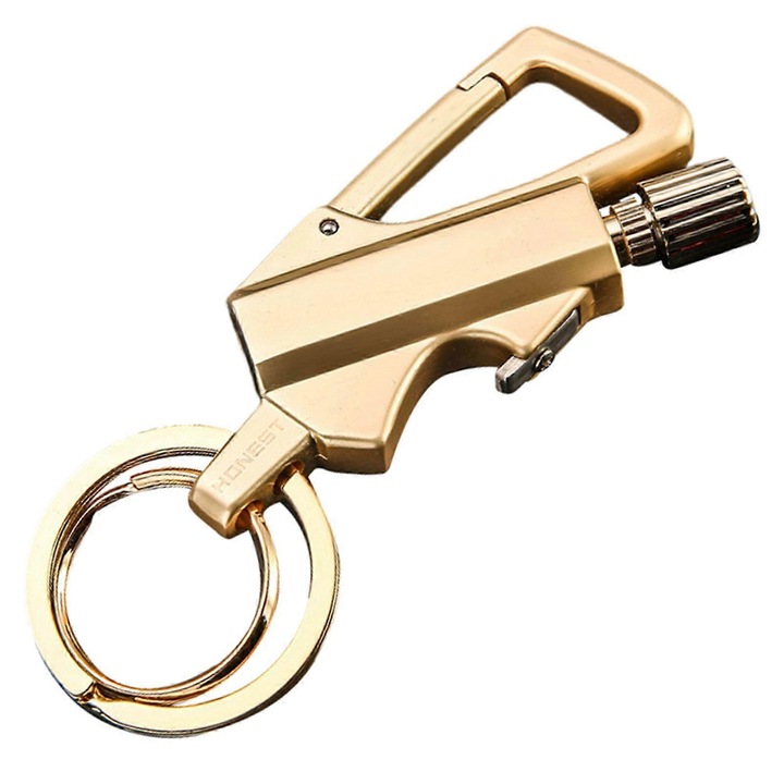 Briceag multifunctional 3 in 1, deschizator de sticle, bricheta impermeabila, metal, aurie