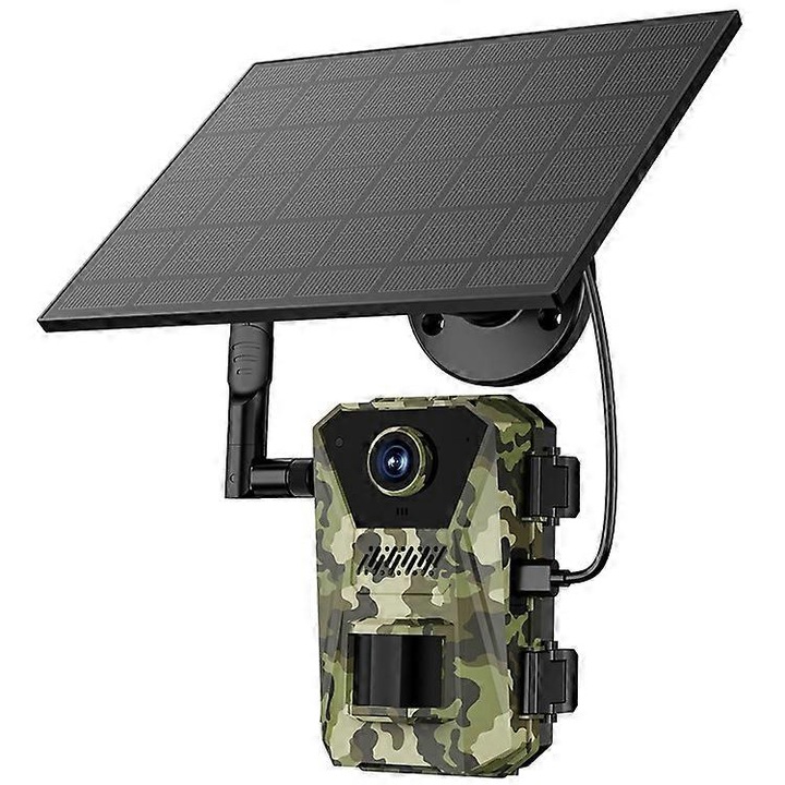 Camera de supraveghere F8 Solar 4G, impermeabila, viziune nocturna HD, dimensiuni 116.7x73.6x37.8mm, greutate 294g