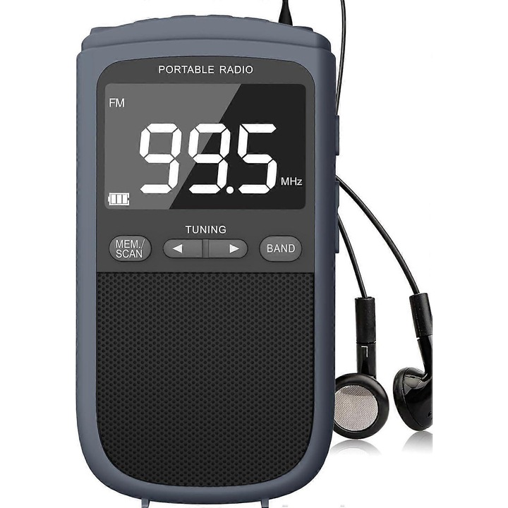 Преносимо радио с презареждаема батерия 900mAh, цифров тунер, 3.5мм жак, 20 предварително настроени станции, аларма, компактни размери