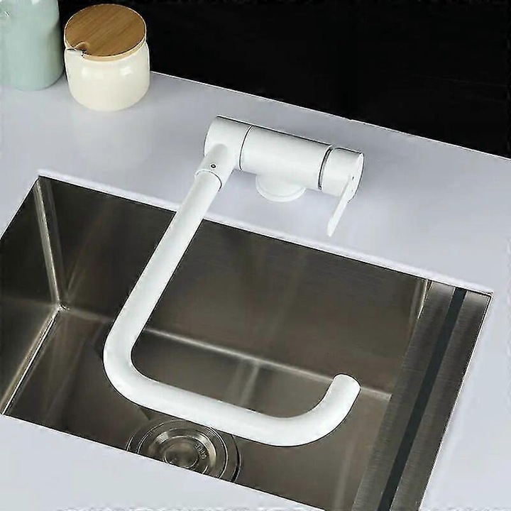 Baterie sanitara alba pliabila pentru bucatarie, flexibila, apa calda si rece, pentru chiuveta ascunsa