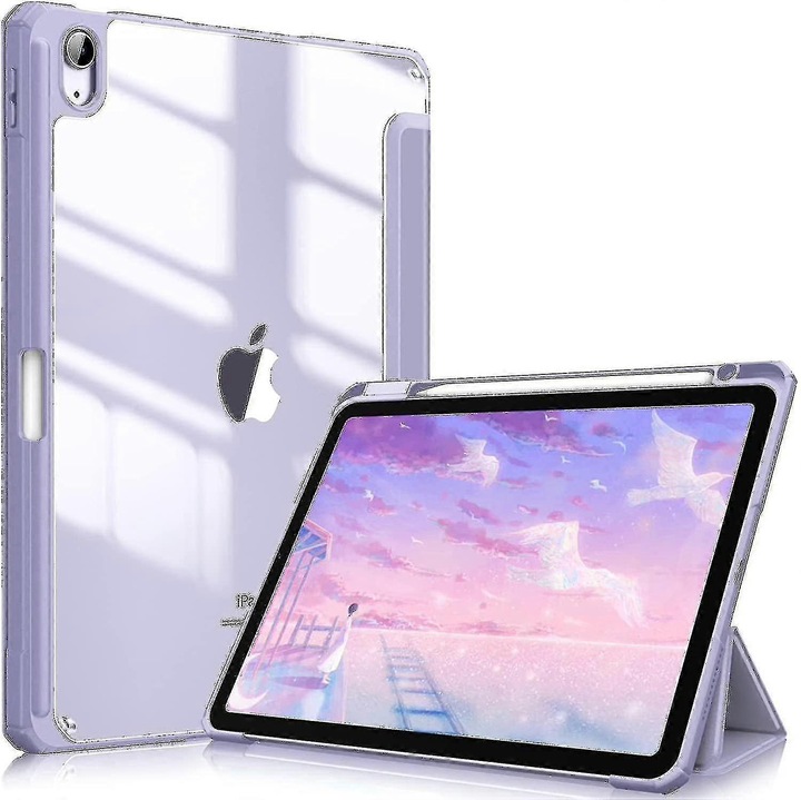 Tablet tok iPad Air 5. generáció (2022) és iPad Air 4. generáció (2020) 10.9 hüvelykes modellhez, merev hátlapvédelemmel, ceruzatartóval, lila