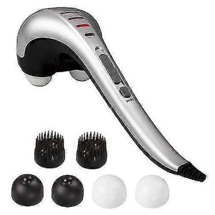 Aparat masaj electric pentru gat si spate, 3500 pulsuri/min, 3 capete interschimbabile, argintiu