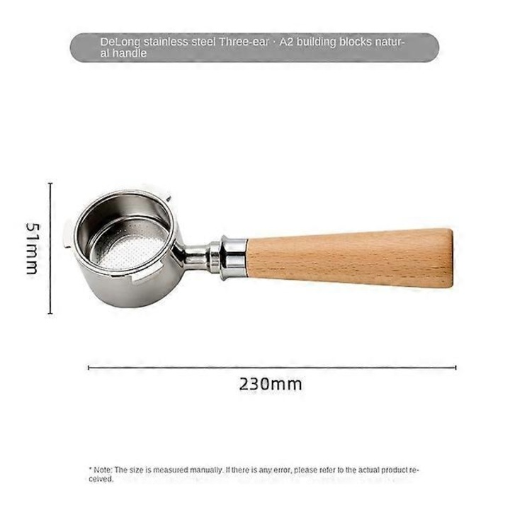 Portafiltru fara fund 51mm din otel inoxidabil pentru aparate de cafea, accesorii pentru barista, culoare: lemn, set 1 buc.