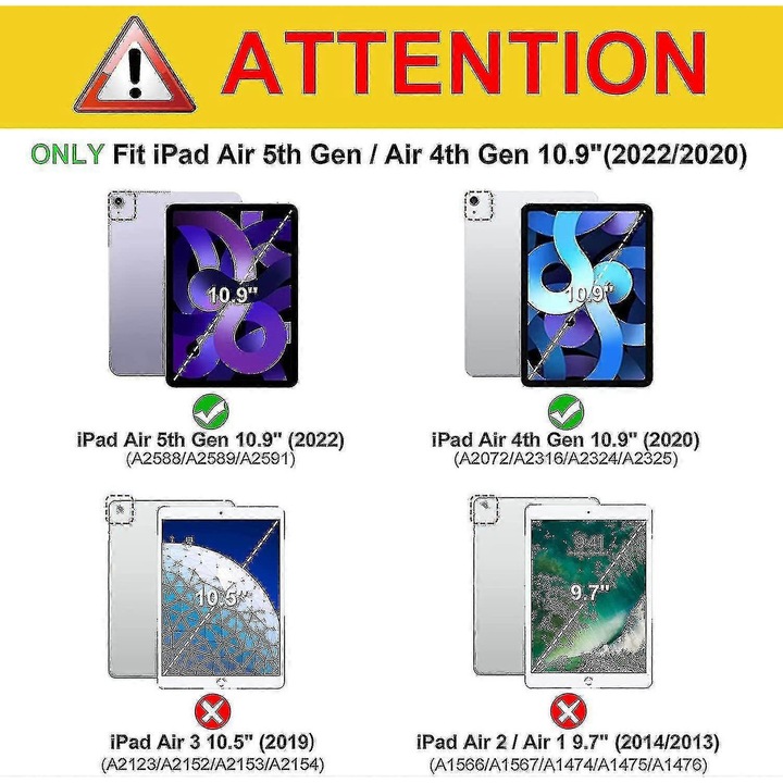 Tablettok iPad Air 5. generációs (2022) és iPad Air 4. generációs (2020) 10.9 hüvelykes modellekhez, fekete, 2. generációs Pencil tartóval, merev hátlap védelemmel