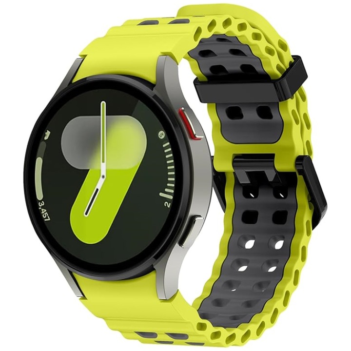 Curea din silicon CLOOPER™ Sport Drive 20mm, compatibila cu Samsung Galaxy Watch 4/5/6/7/Classic/Pro, Galben deschis/Gri
