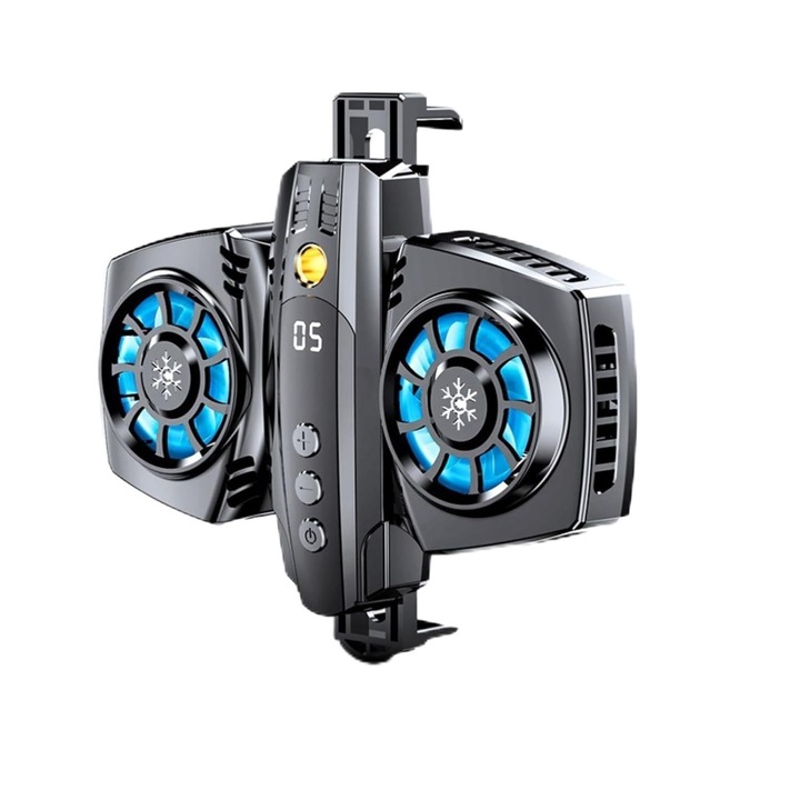 Racitor de telefon pentru jocuri K4 - Racire eficienta cu ventilatie duala, Iluminare RGB, USB-C, Control digital, iOS si Android, Compatibil universal