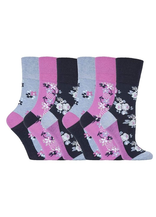 Sosete dama set 6 perechi, roz/albastru, 4-8 UK, cu top HoneyComb pentru confort.