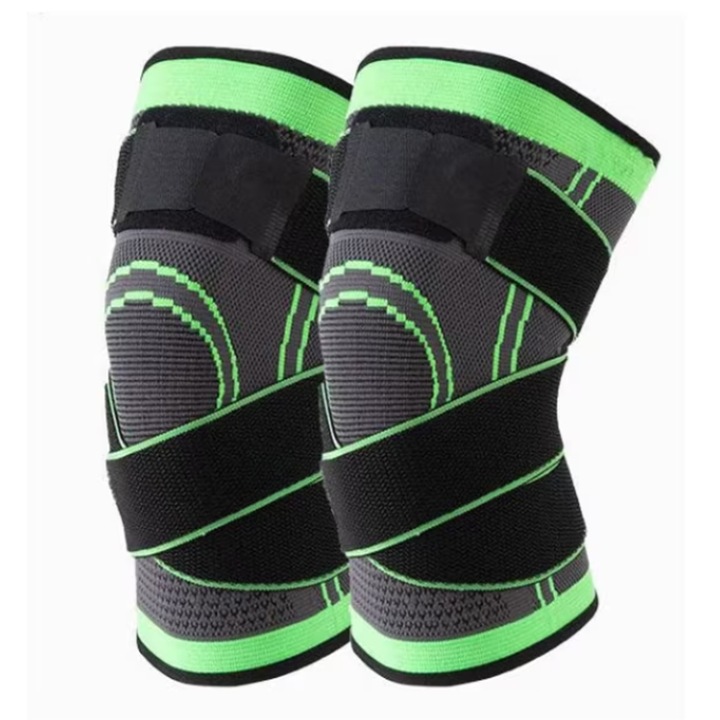 Set 2 genunchiere medicale cu bretele elastice, bandaj pentru genunchi cu compresie respirabila, marimea XXL, negru/verde Expres®