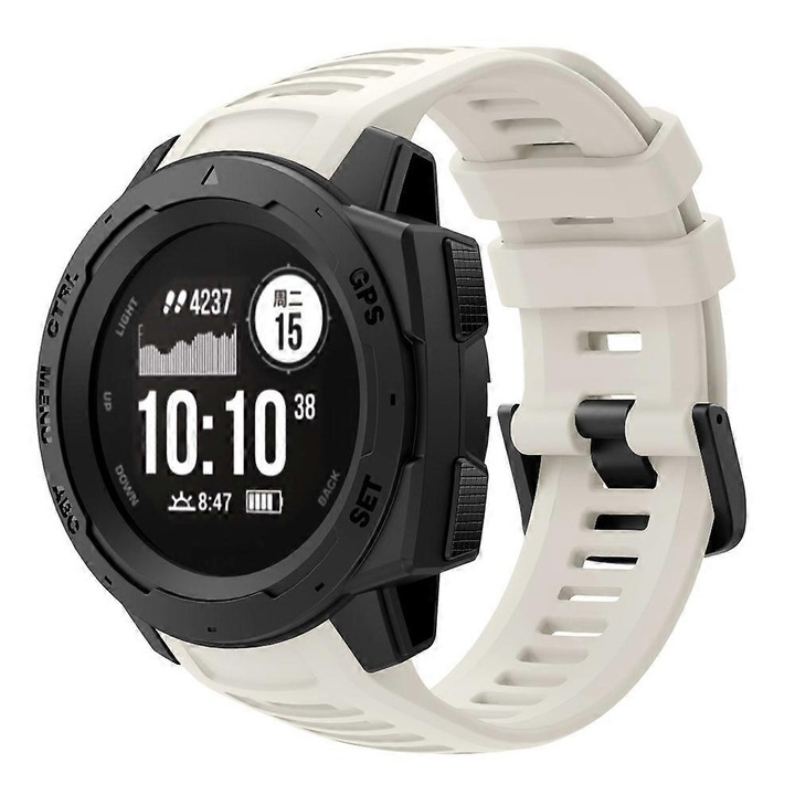 Bratara de Ceas din Silicon, Alb, 22mm, Set Accesorii pentru Garmin Instinct