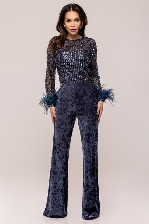 Salopeta eleganta bleumarin cu pene, S