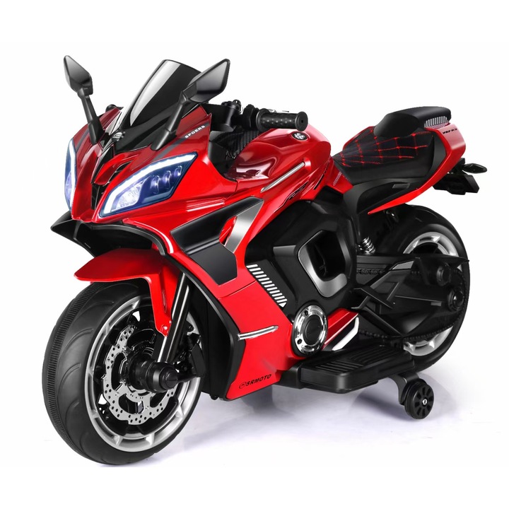 Motocicleta electrica pentru copii, Kinderauto BJJM3188 2 x75W 24V roti moi, scaun tapitat, rosie