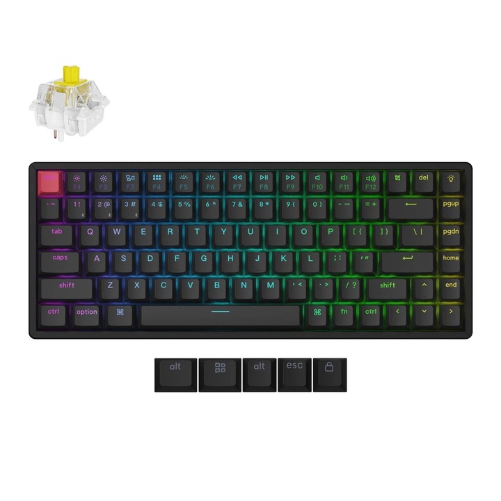 Tastatura Gaming Mecanica Keychron K2 V3 RGB, Super Switch Banana - Tactile, Hot-Swap, QMK Launcher, Bluetooth 5.2, taste PBT double-shot, 75% layout US, K2X-J4, negru
