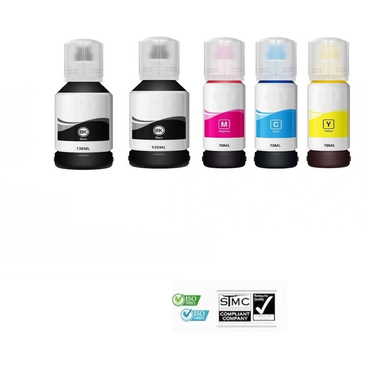 5 db kompatibilis tintapalack készlet ET-101 ET-102 ET-103 ET-104 ET-105 ET-106, 2x fekete cián sárga magenta, 470 ml, Epson EcoTank L14150 L4150 L4156 L4160 L4260 L4266 L6160 L6170 L6176 L6190 L6260 L6270 L6276 L6290 ET2700 ET2750 ET2751 ET2756