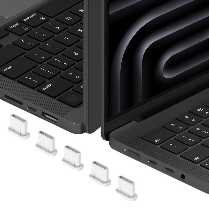 Комплект от 5 силиконови прахозащитни тапи за Type C порт на лаптоп, USB-C, устойчиви на прах и течности, издръжливи, лесно поставяне, практичен размер, бели