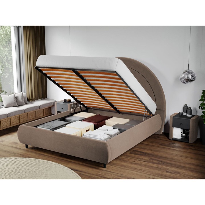 Pat Tapitat Leo, Tablie Semirotunda, Rabatabil, 180x200, Cappuccino/Velluto 29