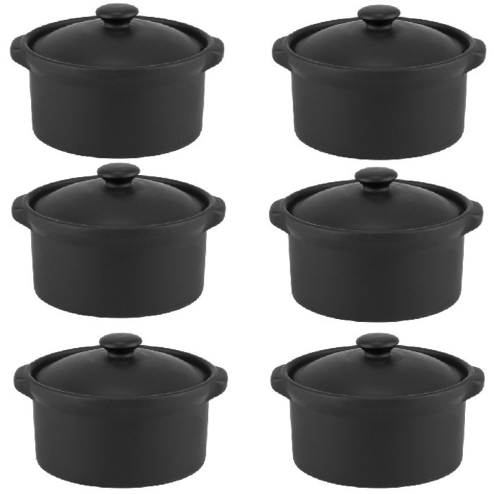 Set 6 vase de copt si servit ceramica Culinaro Culinaro 550 ml, 14xh9, 8cm, negru