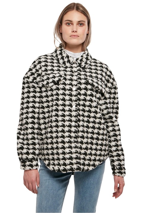 Urban Classics, Jacheta pufoasa cu model houndstooth, Alb/Negru