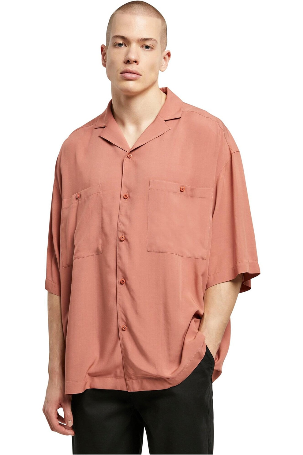 Urban Classics, Camasa supradimensionata cu buzunare pe piept, Rosu stins, XL