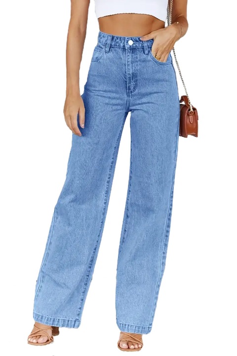 Широки и прави дънки, висока талия, деним синьо