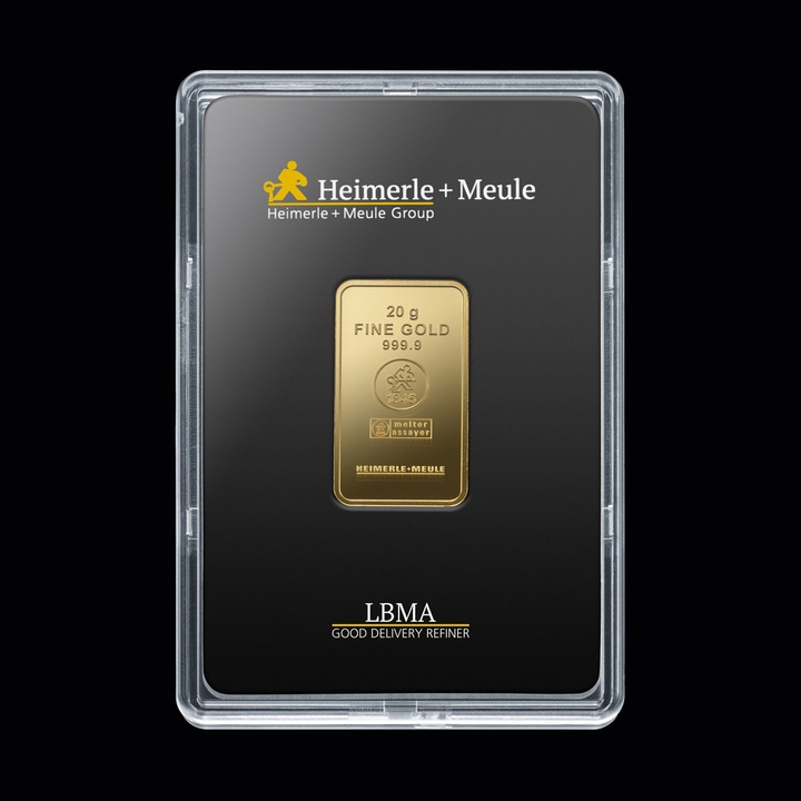 Lingou de aur 20 grame Heimerle + Meule – 999,9‰ ( 24K ) – LBMA Approved