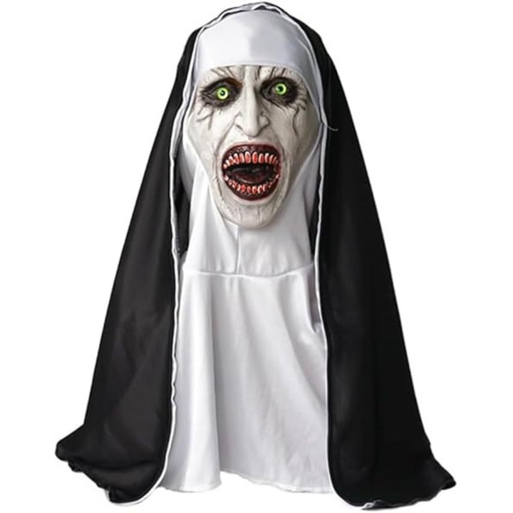 Маска за Хелоуин страшна монахиня, бяла, латекс, универсален размер