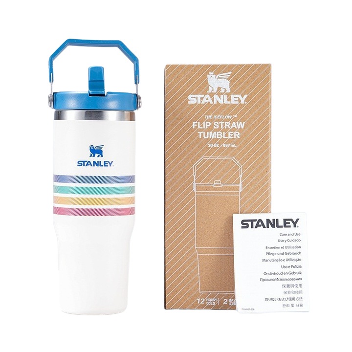 Stanley termosz fedővel, 30 oz, újrahasznosított rozsdamentes acél, kék/fehér
