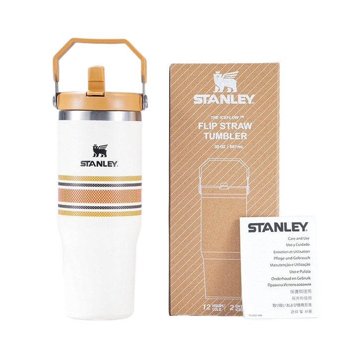 Термос с капак Flip Straw 2.0, Stanley, 30 oz, рециклирана неръждаема стомана, жълт/бял