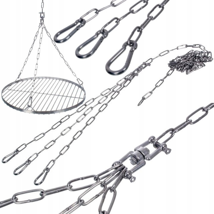 Lant pentru gratar, FEINZ, inox Aisi 316, capacitate 150 kg, 2 m, 200x60cm, multicolor