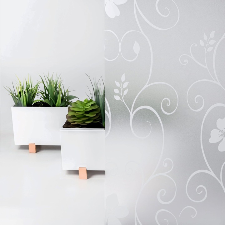 Folie geam autocolanta Flori albe, transparent + alb, 45 x 150 cm