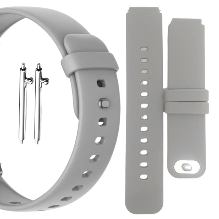 Óraszíj, okosórához, szilikonból, 18 mm széles, kompatibilis a következőkhöz: Huawei Watch GT 4 41 mm, Huawei Watch GT 5 41 mm, Garmin, Vivoactive 4S, Venu 2S, 3S, Casio, Fossil, szürke