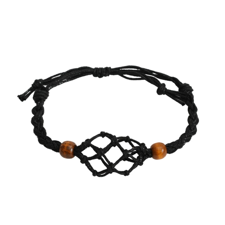 Bratara Reglabila din Sfoara Cerata Neagra cu Cosulet pentru Pietre si Cristale Semipretioase