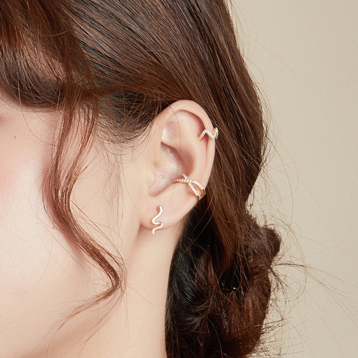 Cercei din argint shiny snake golden