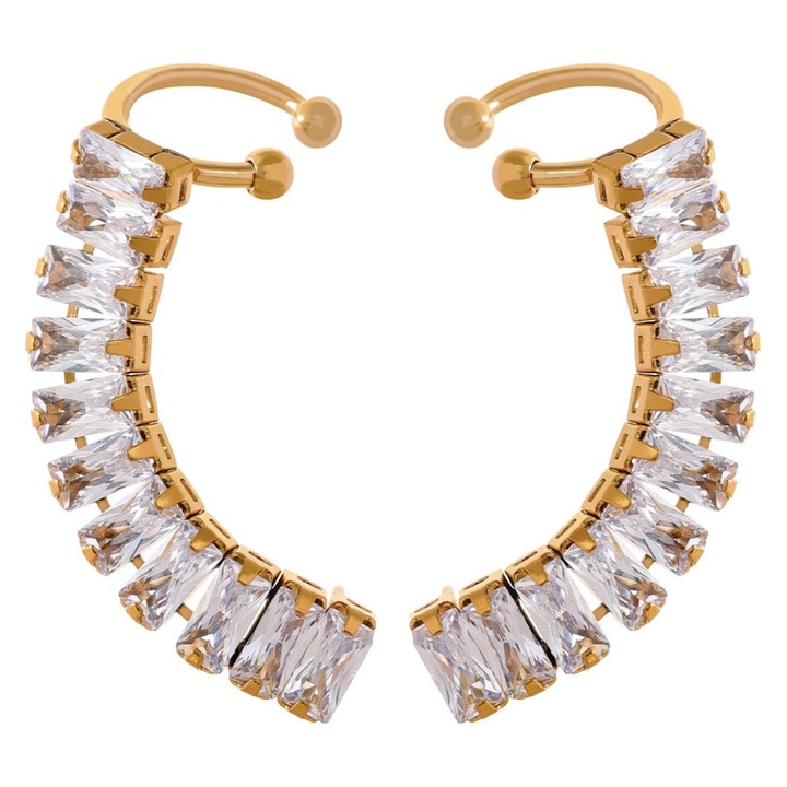 Ear Clip / Clip de ureche auriu "Legacy", din otel inoxidabil cu pietre Zirconia