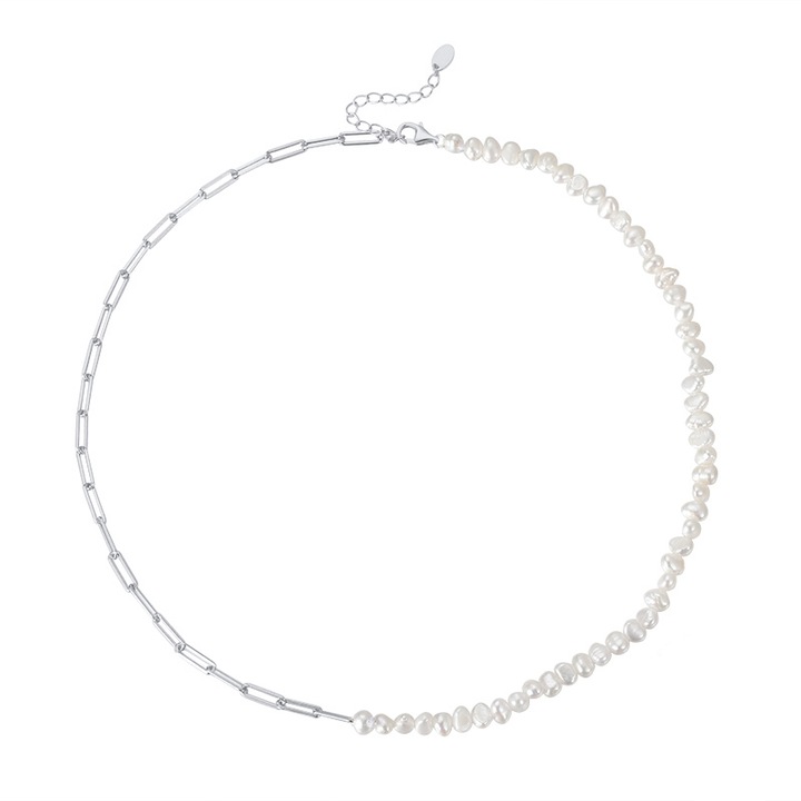 Colier paperclip din argint cu perle naturale de cultura silver Raw Collection