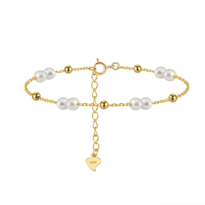 Bratara din Argint cu perle naturale de cultura Gold Pearl Chain