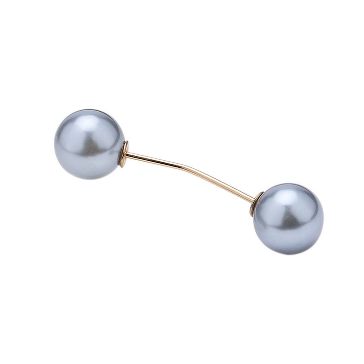 Brosa perlata gri cu catarama decorativa cu surub