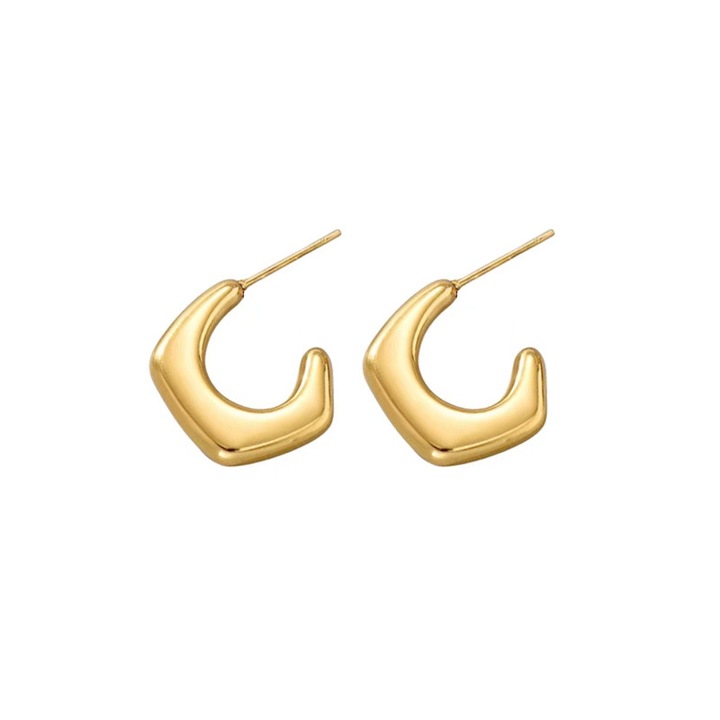 Cercei minimalisti lustruiti cu inel C pentru barbati si femei, cercei din otel titan, un accesoriu versatil pentru naveta zilnica earrings