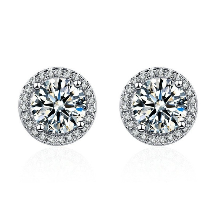 Cerceii de un carat (6, 5 mm) sunt realizati din argint sterling s925, incrustati cu moissanit, cercei de dama, hipoalergenici, bijuterii simple, accesorii zilnice pentru naveta zilnica earrings
