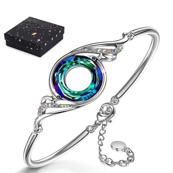 Bratara argint fete ungime reglabila cristal albastru natural bratara infinit love Argintiu/verde