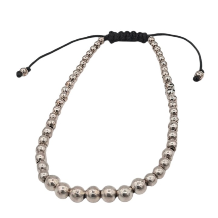 Bratara pe snur cu bile 3 mm 4 mm si 5 mm din Argint 925 lungime 18 cm Aida
