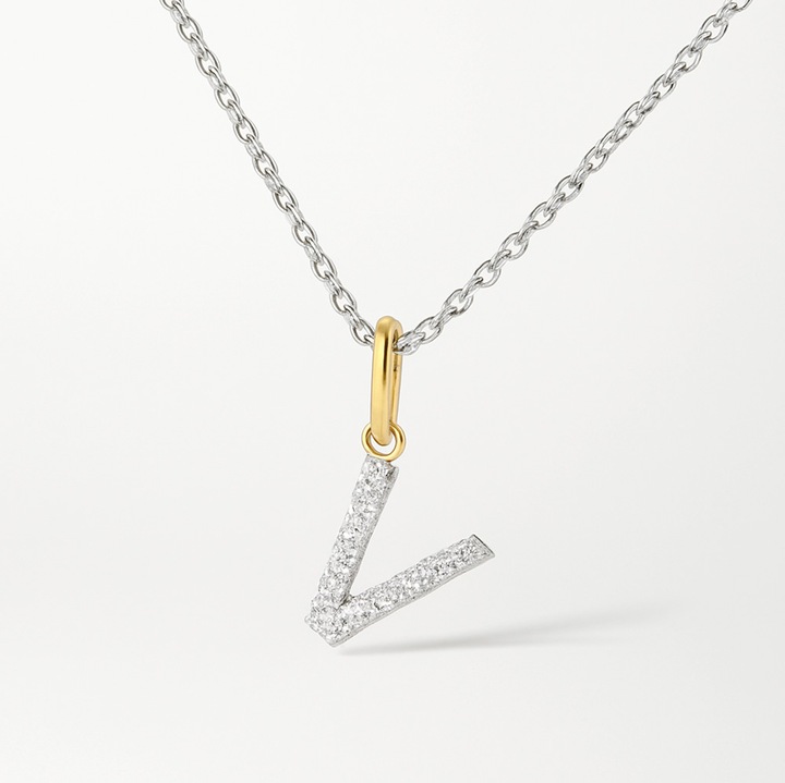 Lantisor cu initiala V din argint 925 + argint placat cu aur 18K, cu pietre zirconiu - litera V - ambalaj CADOU gratuit
