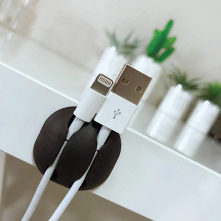 Carlige Negre Autocolante pentru Organizarea Cablurilor - 4buc