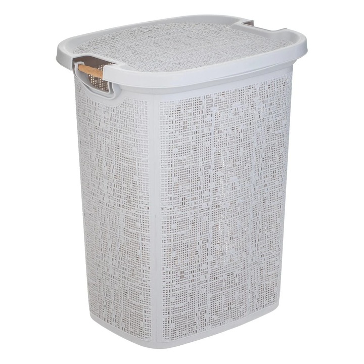 Кош за пране, 60 литра, Практичен, Дизайн с вентилационни отвори, Пластмаса, 46x37x57.5 см, Сив