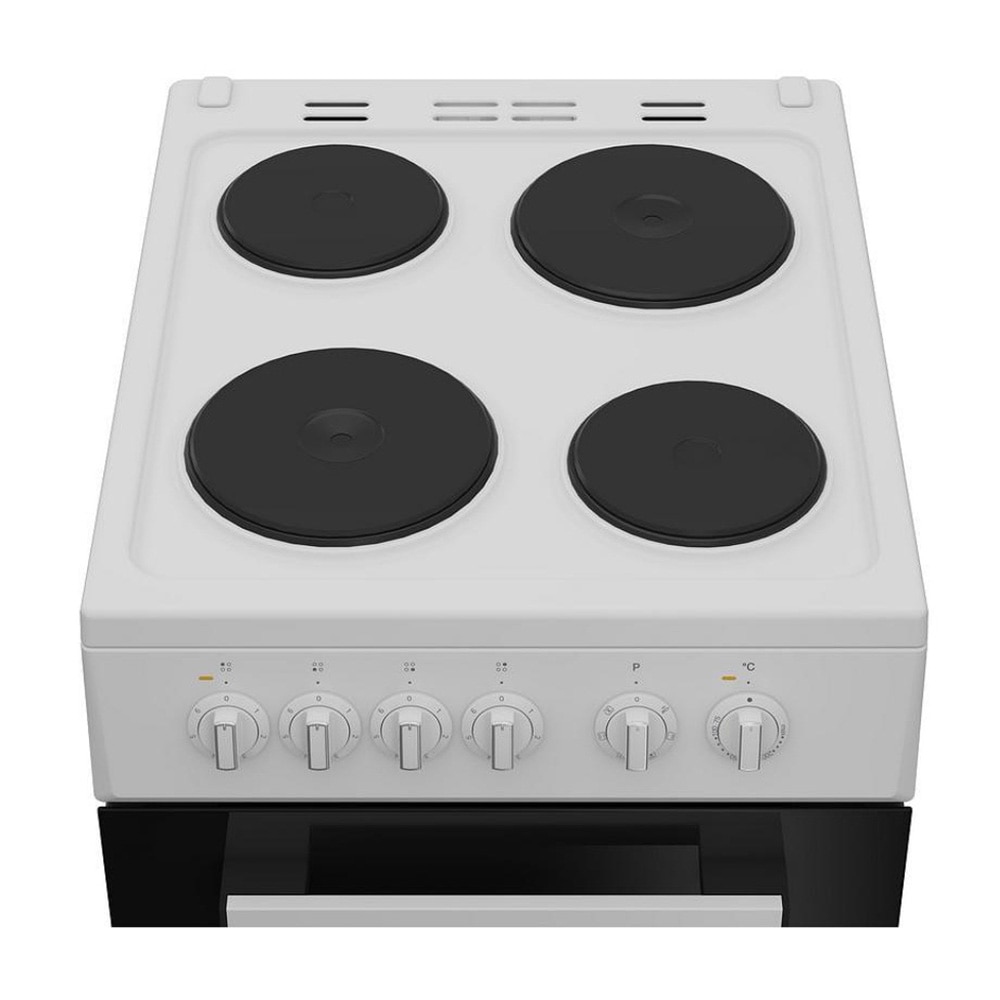 Aragaz electric Indesit I5E5PMW, Cuptor multifunctional, 4 plite electrice, Curatare hidrolitica, 50 cm, 55 l, Clasa A, Alb