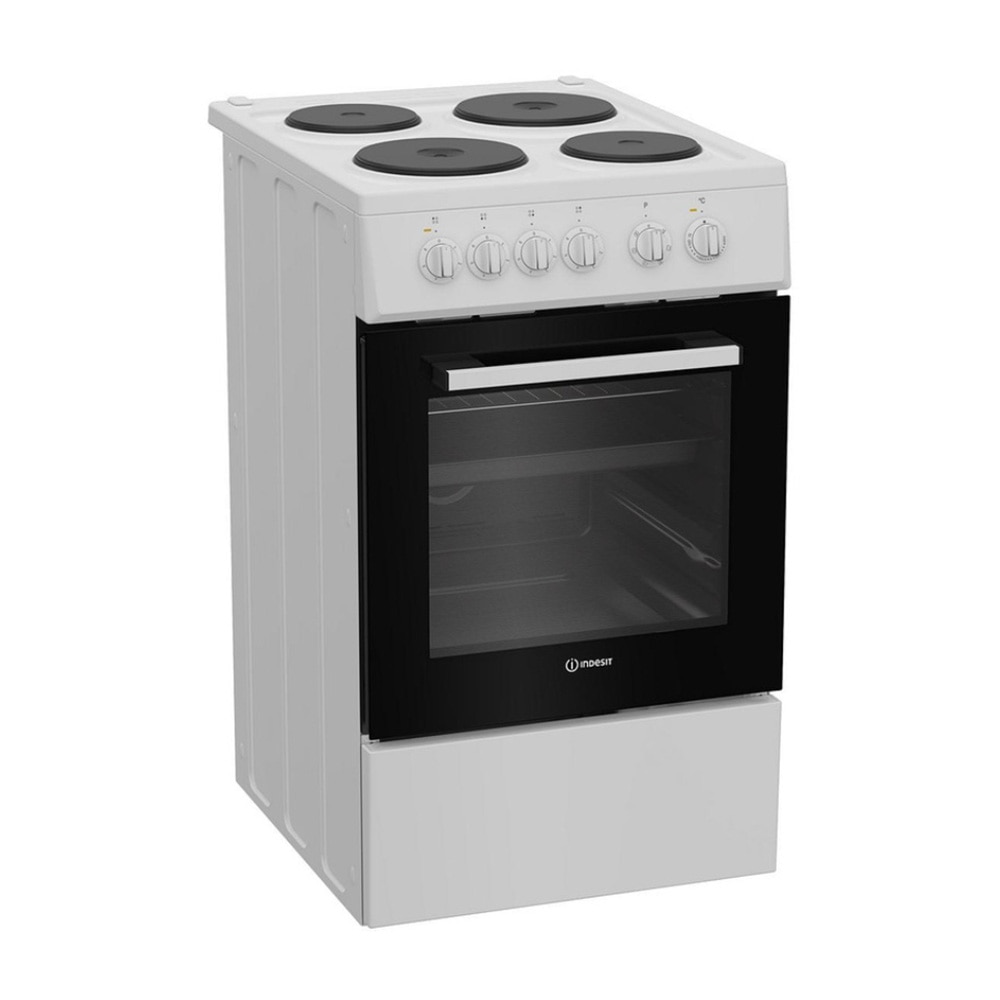 Aragaz electric Indesit I5E5PMW, Cuptor multifunctional, 4 plite electrice, Curatare hidrolitica, 50 cm, 55 l, Clasa A, Alb