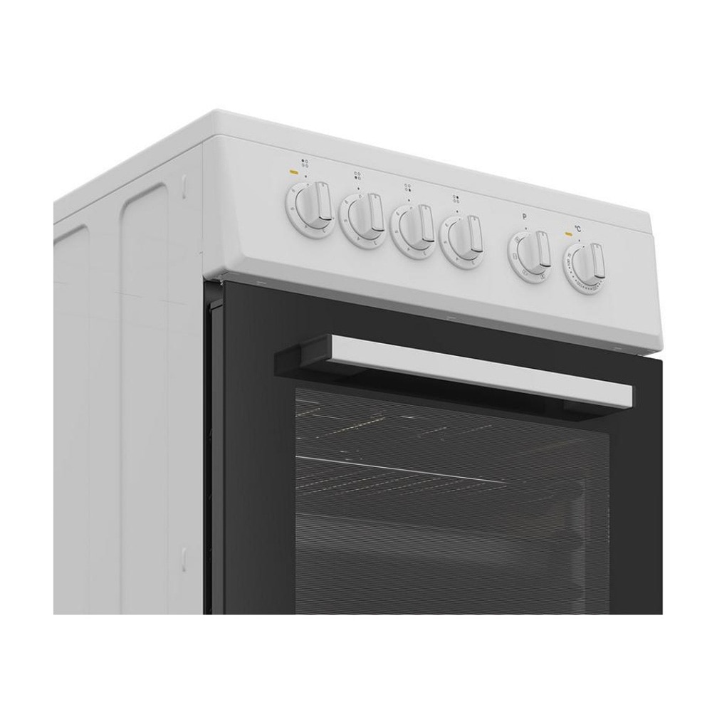 Aragaz electric Indesit I5E5PMW, Cuptor multifunctional, 4 plite electrice, Curatare hidrolitica, 50 cm, 55 l, Clasa A, Alb