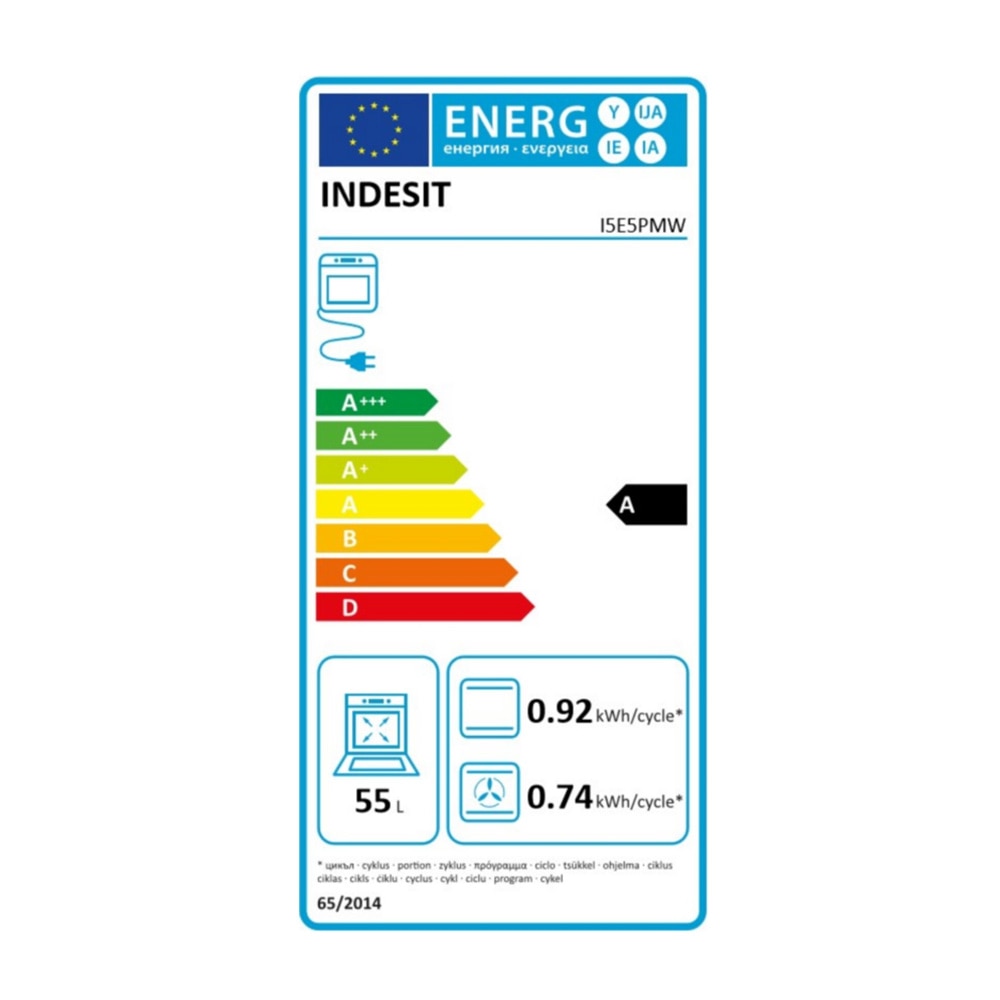 Aragaz electric Indesit I5E5PMW, Cuptor multifunctional, 4 plite electrice, Curatare hidrolitica, 50 cm, 55 l, Clasa A, Alb