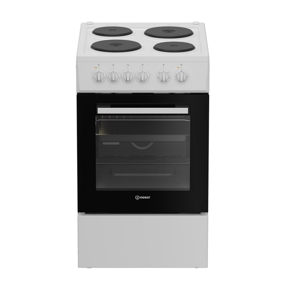 Aragaz electric Indesit I5E5PMW, Cuptor multifunctional, 4 plite electrice, Curatare hidrolitica, 50 cm, 55 l, Clasa A, Alb