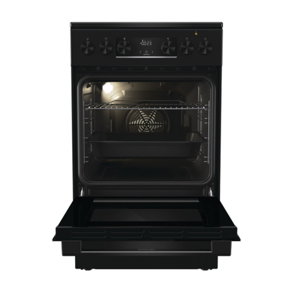 Aragaz electric Gorenje GEC5C40BG, Plita vitroceramica 4 zone, Cuptor multifunctional, PIzza, Autocuratare hidrolitica, 50 cm, 70 l, Clasa A, Negru